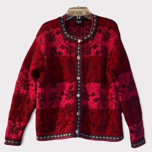 Nordic Design Icelandic Knit Cardigan Sweater Silver Buttons Petite Large